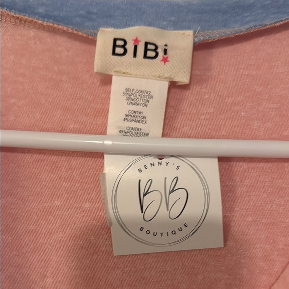 BNWT BiBi Pink and Blue Short Sleeve Tee w/ patchwork design and multiple Colors - Picture 2 of 3